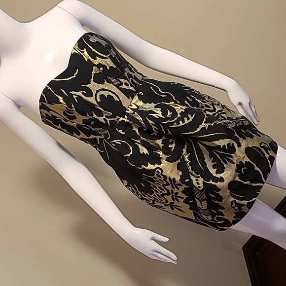✅ SOLD ✅ NWT H&M Black and Gold Mini Cocktail Dress with Side Pockets Size 2 - Picture 3 of 13